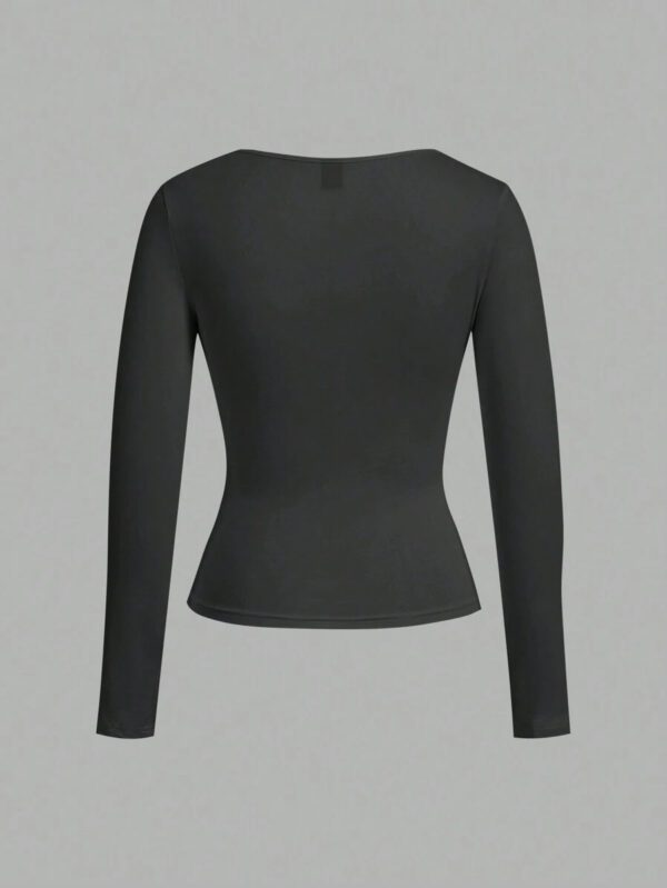 SHEIN EZwear 2 pièces/set T-shirt décontracté à manches longues et col carré moulant pour femme, adapté pour l'été – Image 38