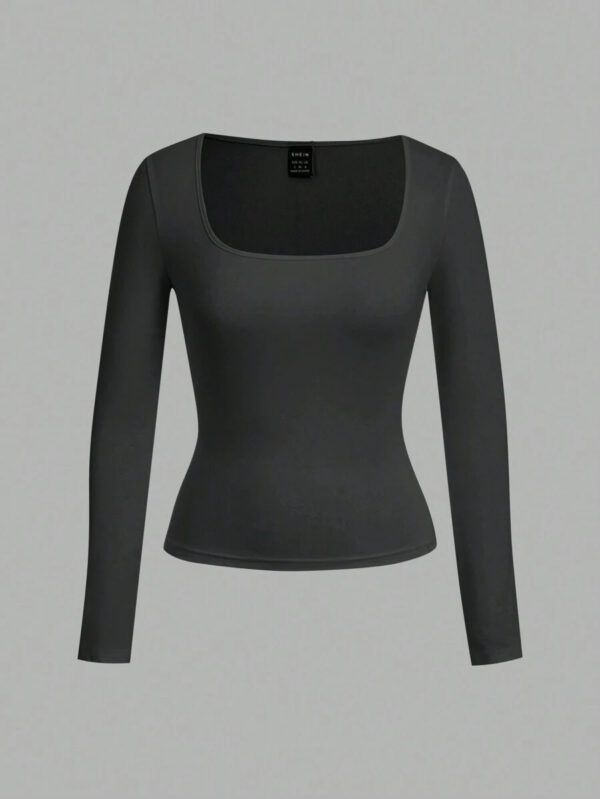 SHEIN EZwear 2 pièces/set T-shirt décontracté à manches longues et col carré moulant pour femme, adapté pour l'été – Image 40