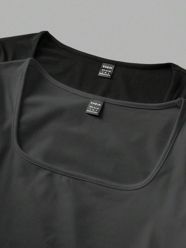 SHEIN EZwear 2 pièces/set T-shirt décontracté à manches longues et col carré moulant pour femme, adapté pour l'été – Image 43