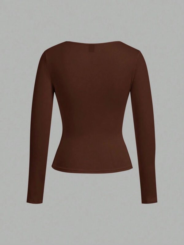 SHEIN EZwear 2 pièces/set T-shirt décontracté à manches longues et col carré moulant pour femme, adapté pour l'été – Image 46
