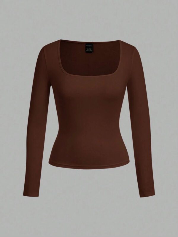 SHEIN EZwear 2 pièces/set T-shirt décontracté à manches longues et col carré moulant pour femme, adapté pour l'été – Image 48