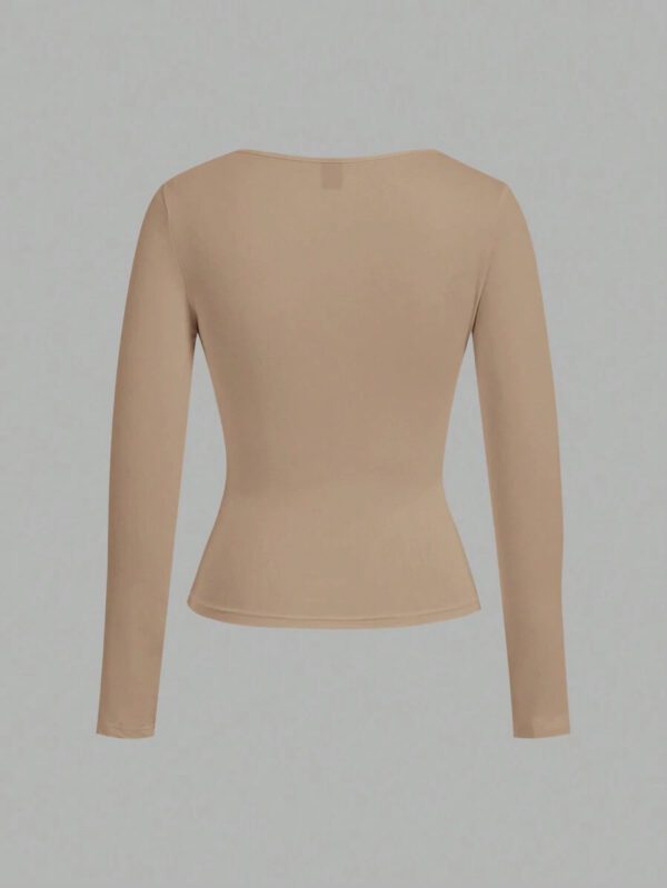 SHEIN EZwear 2 pièces/set T-shirt décontracté à manches longues et col carré moulant pour femme, adapté pour l'été – Image 54