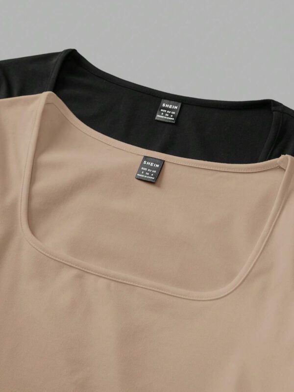 SHEIN EZwear 2 pièces/set T-shirt décontracté à manches longues et col carré moulant pour femme, adapté pour l'été – Image 59