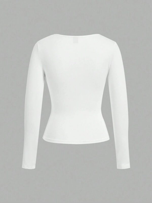 SHEIN EZwear 2 pièces/set T-shirt décontracté à manches longues et col carré moulant pour femme, adapté pour l'été – Image 62
