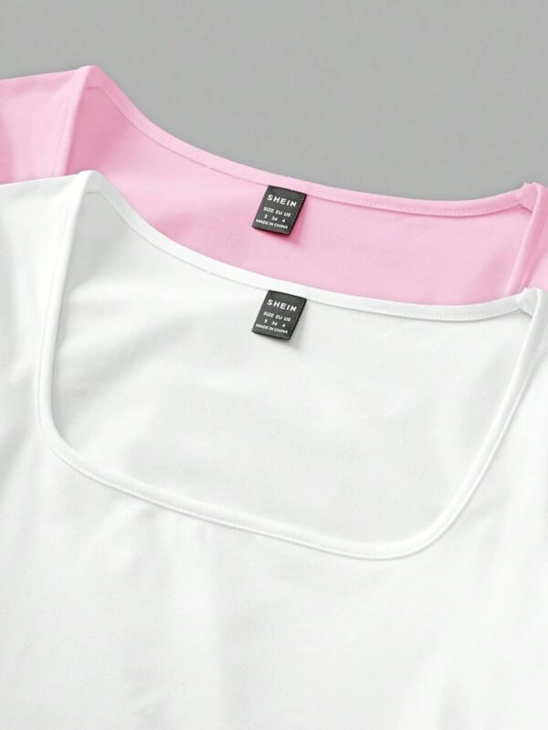 SHEIN EZwear 2 pièces/set T-shirt décontracté à manches longues et col carré moulant pour femme, adapté pour l'été – Image 69