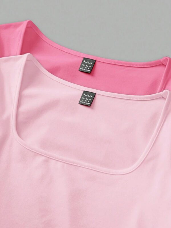 SHEIN EZwear 2 pièces/set T-shirt décontracté à manches longues et col carré moulant pour femme, adapté pour l'été – Image 80
