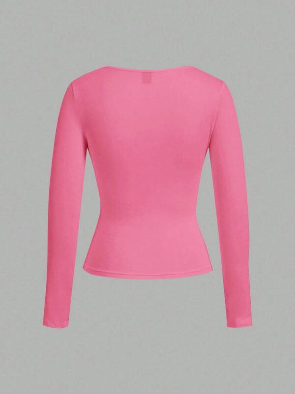 SHEIN EZwear 2 pièces/set T-shirt décontracté à manches longues et col carré moulant pour femme, adapté pour l'été – Image 81
