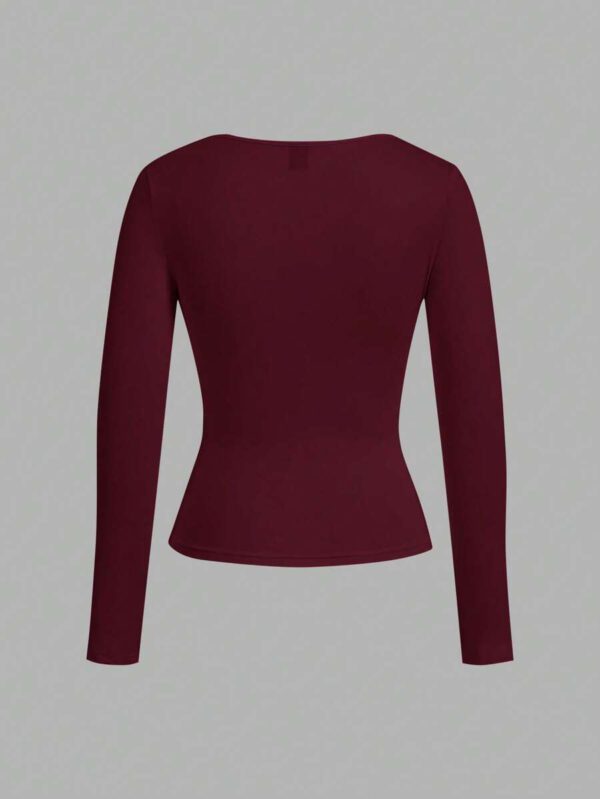 SHEIN EZwear 2 pièces/set T-shirt décontracté à manches longues et col carré moulant pour femme, adapté pour l'été – Image 84