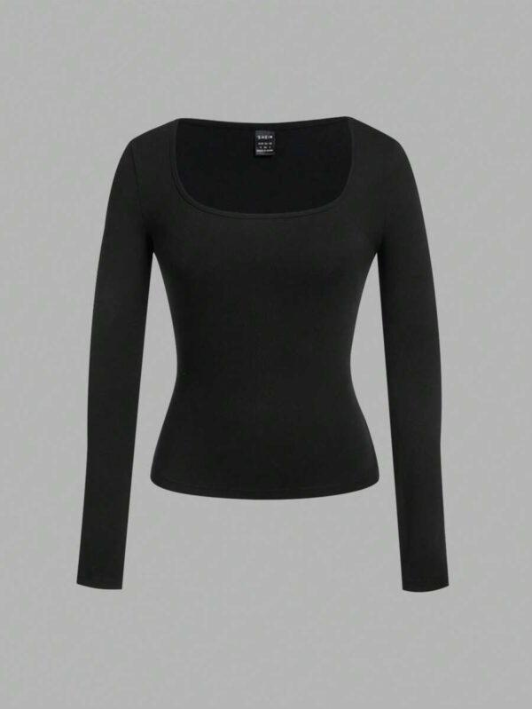 SHEIN EZwear 2 pièces/set T-shirt décontracté à manches longues et col carré moulant pour femme, adapté pour l'été – Image 88