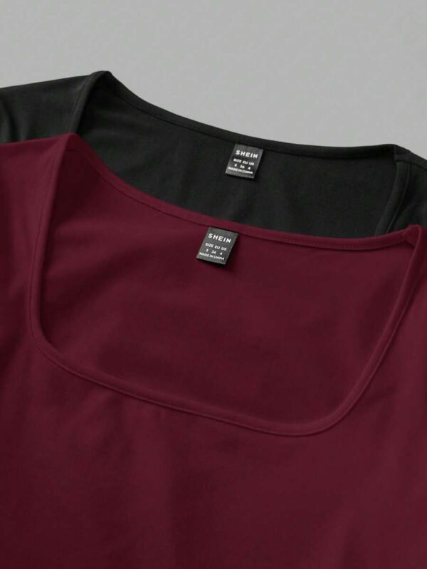 SHEIN EZwear 2 pièces/set T-shirt décontracté à manches longues et col carré moulant pour femme, adapté pour l'été – Image 91