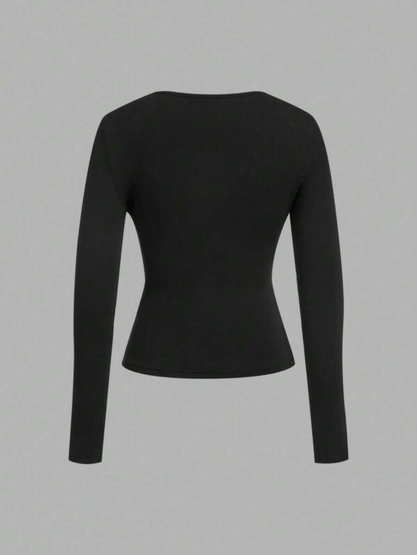 SHEIN EZwear 2 pièces/set T-shirt décontracté à manches longues et col carré moulant pour femme, adapté pour l'été – Image 92