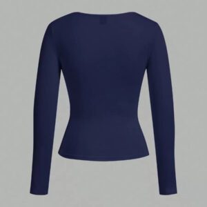 SHEIN EZwear 2 pièces/set T-shirt décontracté à manches longues et col carré moulant pour femme, adapté pour l'été