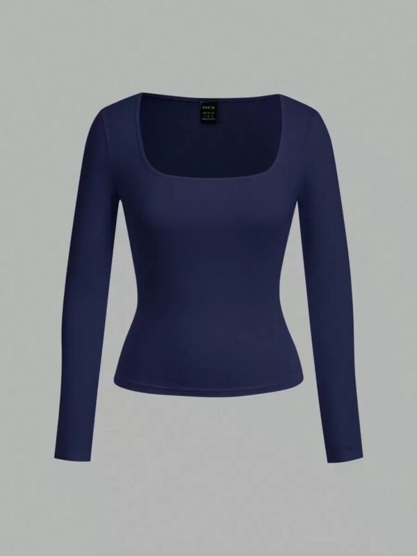 SHEIN EZwear 2 pièces/set T-shirt décontracté à manches longues et col carré moulant pour femme, adapté pour l'été – Image 99