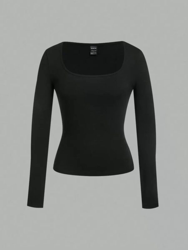 SHEIN EZwear 2 pièces/set T-shirt décontracté à manches longues et col carré moulant pour femme, adapté pour l'été – Image 100