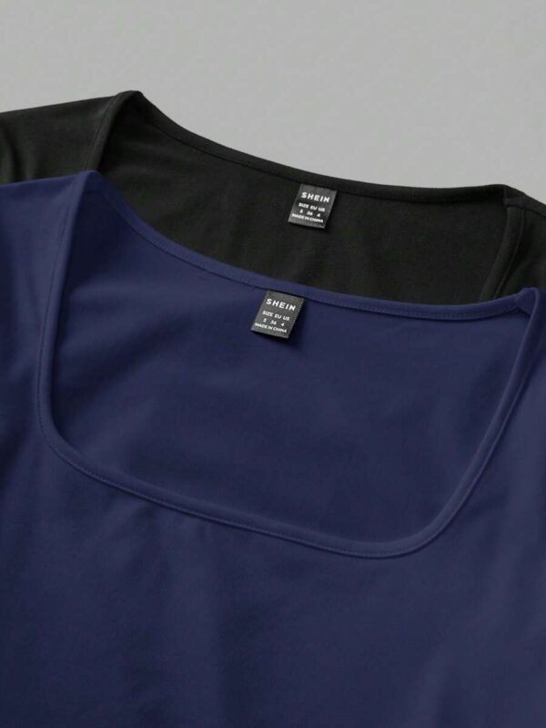 SHEIN EZwear 2 pièces/set T-shirt décontracté à manches longues et col carré moulant pour femme, adapté pour l'été – Image 103