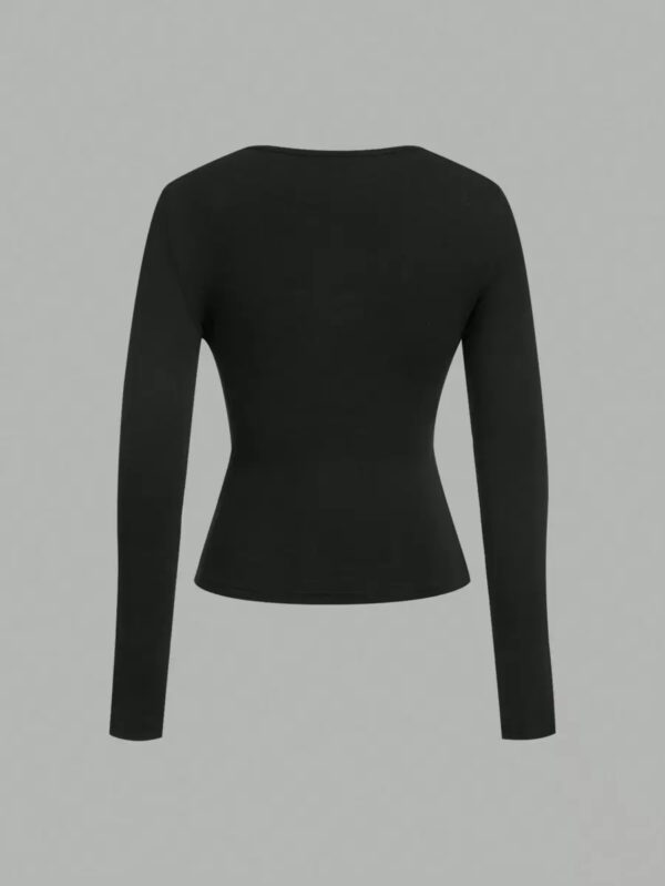 SHEIN EZwear 2 pièces/set T-shirt décontracté à manches longues et col carré moulant pour femme, adapté pour l'été – Image 104