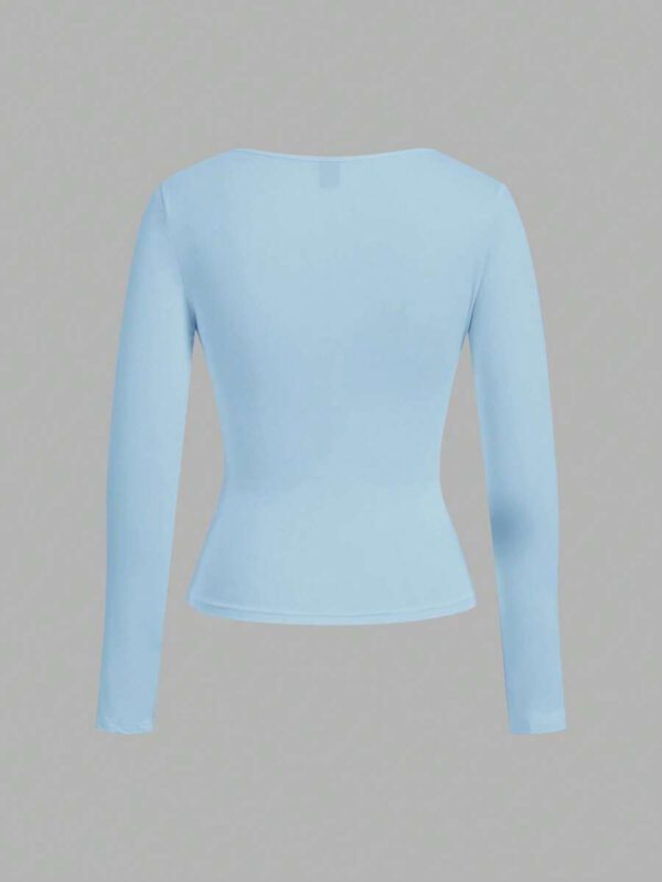 SHEIN EZwear 2 pièces/set T-shirt décontracté à manches longues et col carré moulant pour femme, adapté pour l'été – Image 107