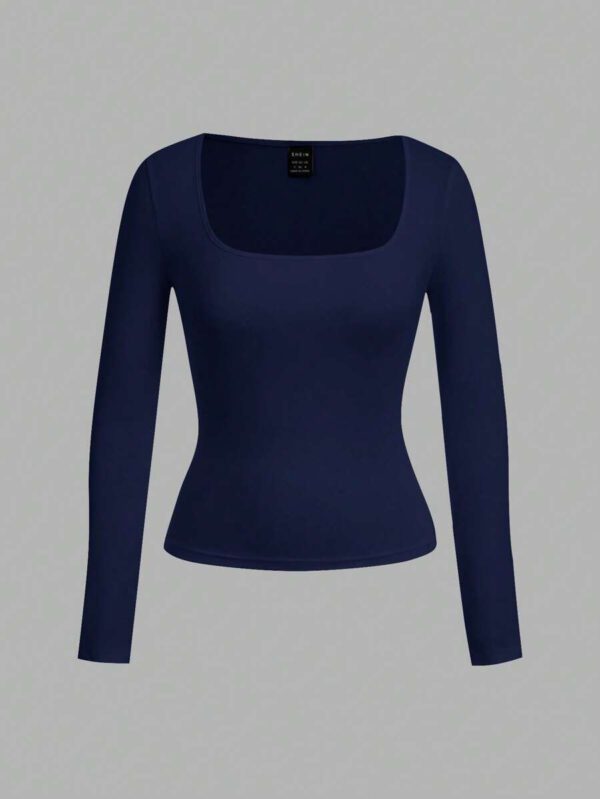 SHEIN EZwear 2 pièces/set T-shirt décontracté à manches longues et col carré moulant pour femme, adapté pour l'été – Image 111