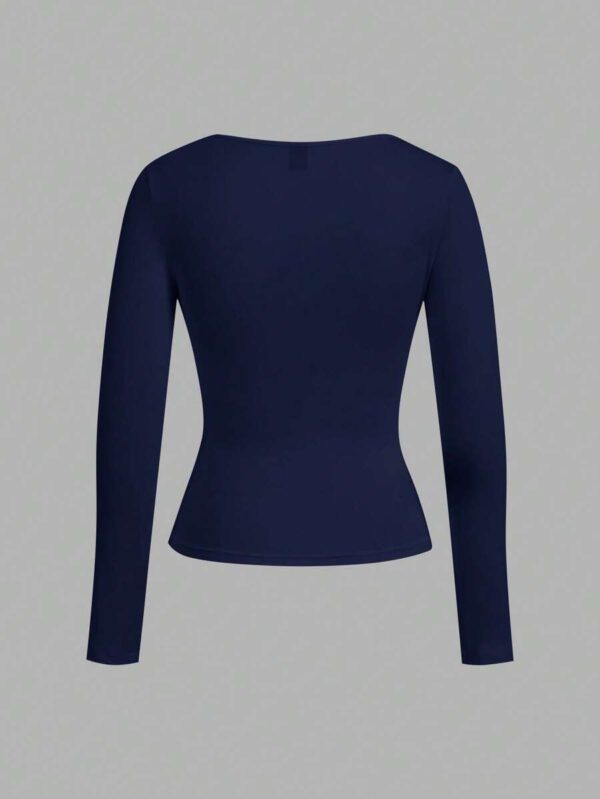 SHEIN EZwear 2 pièces/set T-shirt décontracté à manches longues et col carré moulant pour femme, adapté pour l'été – Image 115