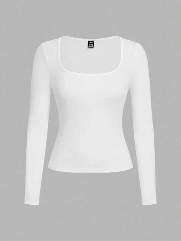 SHEIN EZwear 2 pièces/set T-shirt décontracté à manches longues et col carré moulant pour femme, adapté pour l'été – Image 118