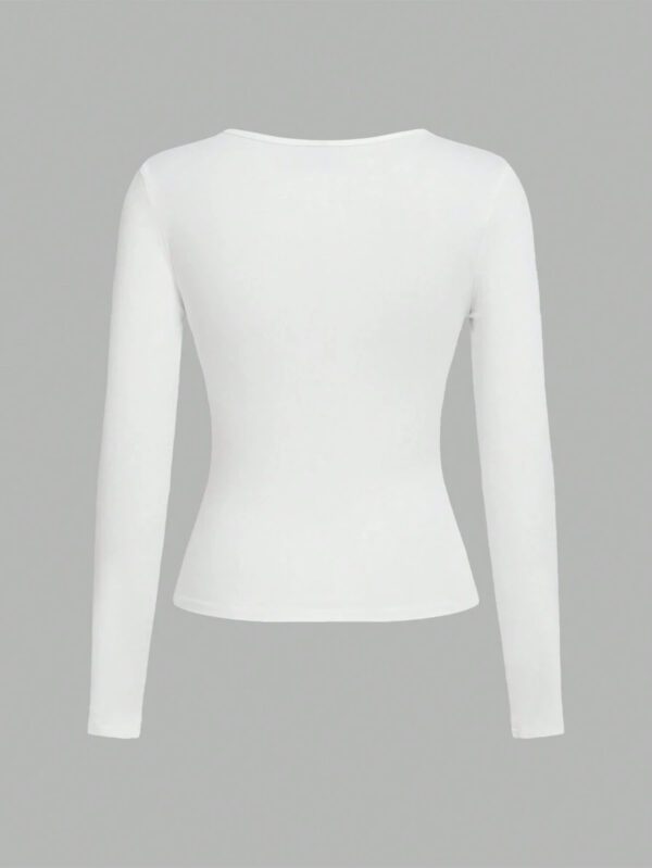 SHEIN EZwear 2 pièces/set T-shirt décontracté à manches longues et col carré moulant pour femme, adapté pour l'été – Image 119