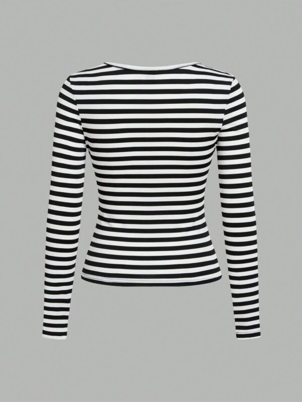SHEIN EZwear 2 pièces/set T-shirt décontracté à manches longues et col carré moulant pour femme, adapté pour l'été – Image 121