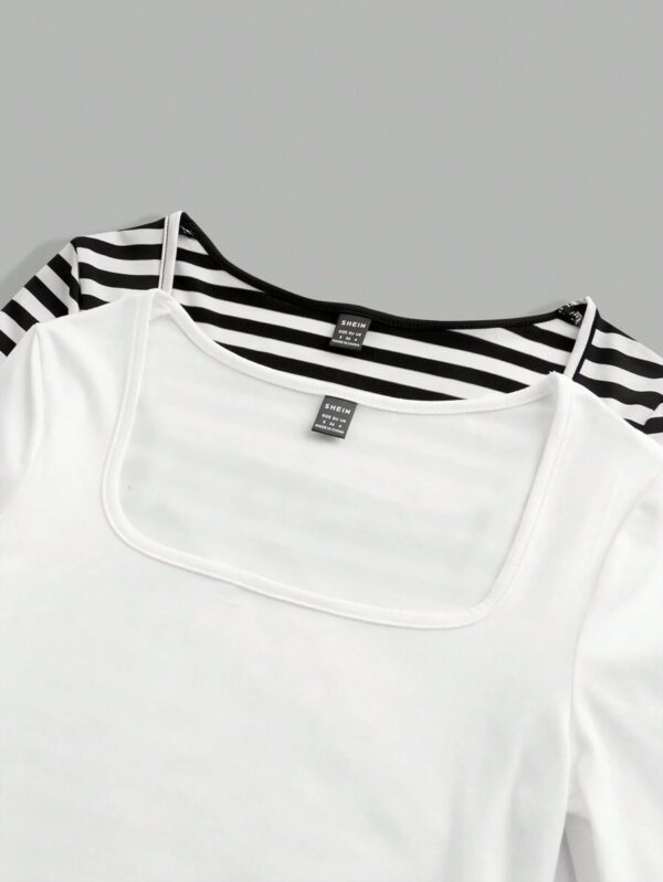 SHEIN EZwear 2 pièces/set T-shirt décontracté à manches longues et col carré moulant pour femme, adapté pour l'été – Image 122