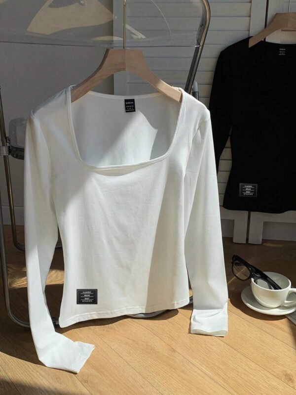SHEIN EZwear 2 pièces/set T-shirt décontracté à manches longues et col carré moulant pour femme, adapté pour l'été – Image 129