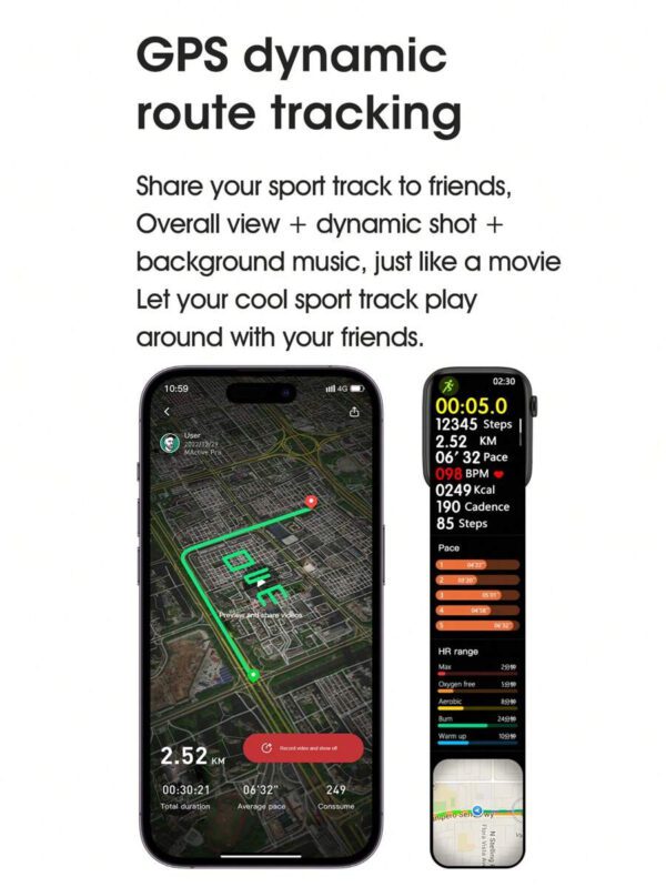 Microwear Montre connectÃ©e de 2,07 pouces avec Ã©cran tactile, pour hommes et femmes compatible avec les tÃ©lÃ©phones Android et iOS. Moniteur de frÃ©quence cardiaque, suivi de l'oxygÃ¨ne dans le sang, moniteur de sommeil, tracker de fitness Ã©tanche IP68, argent â€“ Image 8