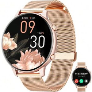 Montre connectée ronde HD de 1,39 pouce, batterie 210mAh, cadeau pour mères. Fonction d'appel (recevoir/passer des appels), assistant vocal IA/lecteur musical, montre de fitness pour femme, traqueur d'activité. Montre connectée pour hommes avec modes sportifs multiples pour Android et iOS