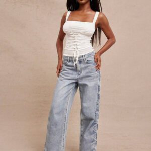 NYA SZN Débardeur à encolure carrée, couleur unie, corset à œillets. Tenue de vacances, de rencard, de tous les jours, casual, streetwear, pour l'automne et l'été, pour femmes