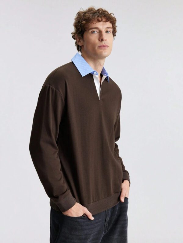 Ontre Chemise polo homme de couleur unie, décontractée et tendance pour un port quotidien – Image 3
