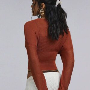 Athîral Top en tricot transparent avec manches chauve-souris de couleur unie pour femmes