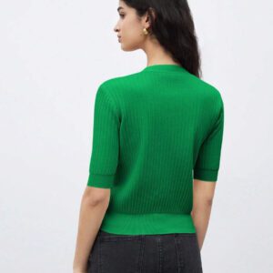 BizChic 2025 Nouveau Cardigan à col en V vert avocat avec boutons métalliques, tricot côtelé, manches courtes, hauts pour femmes. Décontracté chic pour le travail, les déplacements quotidiens, élégant pour les mariages, les festivals de musique champêtres, les brunchs, les aéroports dans le style vintage des années 90, Stockholm, Jour de l'Indépendance