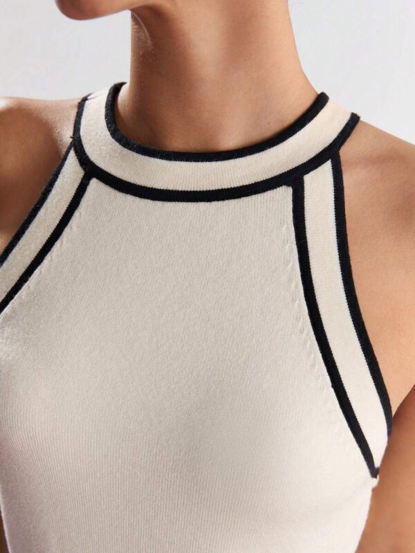 BizChic Nouveau modèle d'été 2025 Top pour femme en tricot côtelé à col rond, blocs de couleurs, marron café. Élégant pour le style décontracté, la vie quotidienne, les vacances à la plage, convenant aux invités de mariage, aux festivals de musique ruraux, au petit-déjeuner, aux tenues d'aéroport, au style rétro des années 90, au style de Stockholm, à la fête de l'indépendance – Image 5