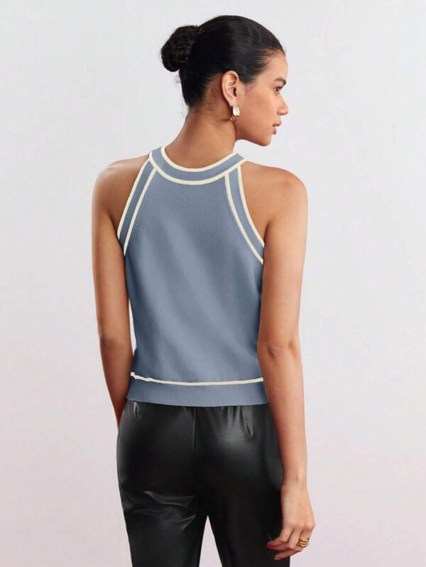 BizChic Nouveau modèle d'été 2025 Top pour femme en tricot côtelé à col rond, blocs de couleurs, marron café. Élégant pour le style décontracté, la vie quotidienne, les vacances à la plage, convenant aux invités de mariage, aux festivals de musique ruraux, au petit-déjeuner, aux tenues d'aéroport, au style rétro des années 90, au style de Stockholm, à la fête de l'indépendance – Image 11
