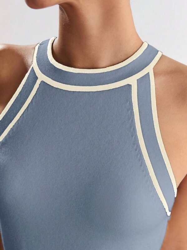BizChic Nouveau modèle d'été 2025 Top pour femme en tricot côtelé à col rond, blocs de couleurs, marron café. Élégant pour le style décontracté, la vie quotidienne, les vacances à la plage, convenant aux invités de mariage, aux festivals de musique ruraux, au petit-déjeuner, aux tenues d'aéroport, au style rétro des années 90, au style de Stockholm, à la fête de l'indépendance – Image 13