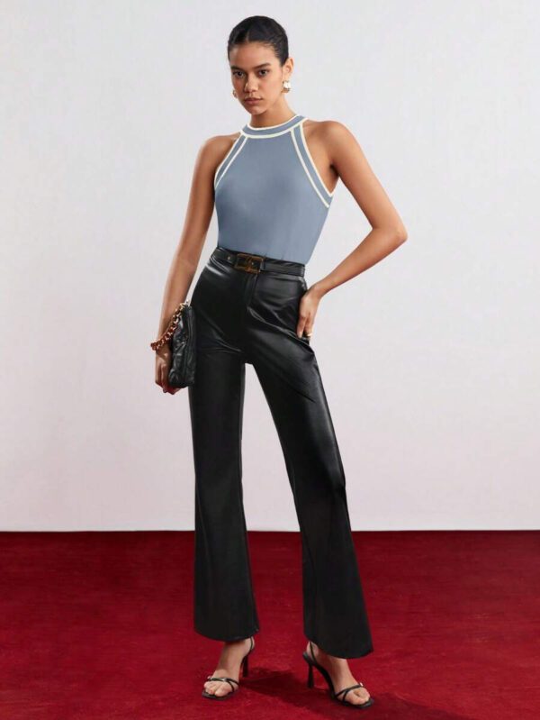 BizChic Nouveau modèle d'été 2025 Top pour femme en tricot côtelé à col rond, blocs de couleurs, marron café. Élégant pour le style décontracté, la vie quotidienne, les vacances à la plage, convenant aux invités de mariage, aux festivals de musique ruraux, au petit-déjeuner, aux tenues d'aéroport, au style rétro des années 90, au style de Stockholm, à la fête de l'indépendance – Image 16