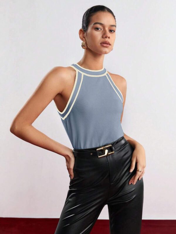 BizChic Nouveau modèle d'été 2025 Top pour femme en tricot côtelé à col rond, blocs de couleurs, marron café. Élégant pour le style décontracté, la vie quotidienne, les vacances à la plage, convenant aux invités de mariage, aux festivals de musique ruraux, au petit-déjeuner, aux tenues d'aéroport, au style rétro des années 90, au style de Stockholm, à la fête de l'indépendance – Image 17