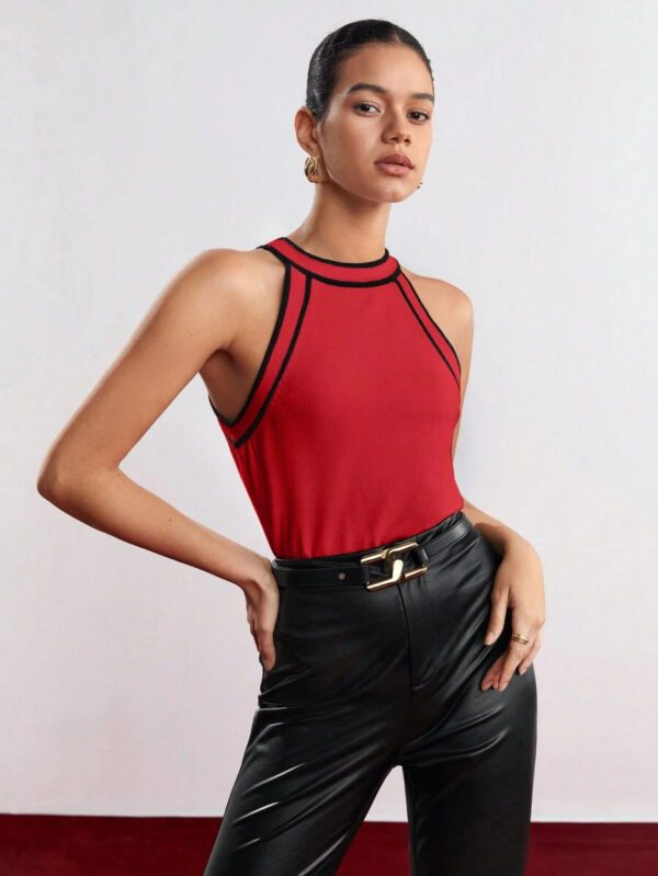 BizChic Nouveau modèle d'été 2025 Top pour femme en tricot côtelé à col rond, blocs de couleurs, marron café. Élégant pour le style décontracté, la vie quotidienne, les vacances à la plage, convenant aux invités de mariage, aux festivals de musique ruraux, au petit-déjeuner, aux tenues d'aéroport, au style rétro des années 90, au style de Stockholm, à la fête de l'indépendance – Image 20