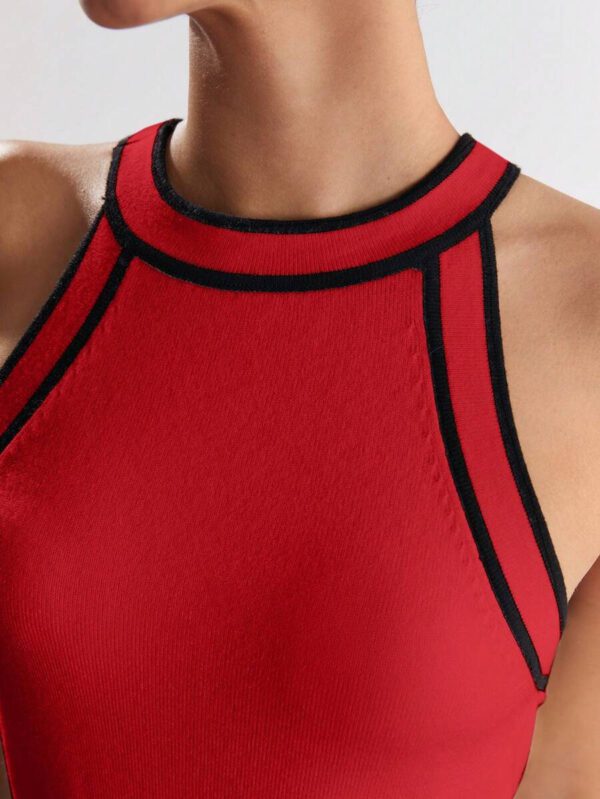 BizChic Nouveau modèle d'été 2025 Top pour femme en tricot côtelé à col rond, blocs de couleurs, marron café. Élégant pour le style décontracté, la vie quotidienne, les vacances à la plage, convenant aux invités de mariage, aux festivals de musique ruraux, au petit-déjeuner, aux tenues d'aéroport, au style rétro des années 90, au style de Stockholm, à la fête de l'indépendance – Image 22