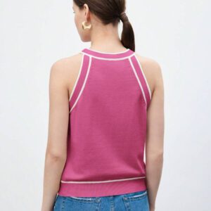 BizChic Nouveau modèle d'été 2025 Top pour femme en tricot côtelé à col rond, blocs de couleurs, marron café. Élégant pour le style décontracté, la vie quotidienne, les vacances à la plage, convenant aux invités de mariage, aux festivals de musique ruraux, au petit-déjeuner, aux tenues d'aéroport, au style rétro des années 90, au style de Stockholm, à la fête de l'indépendance