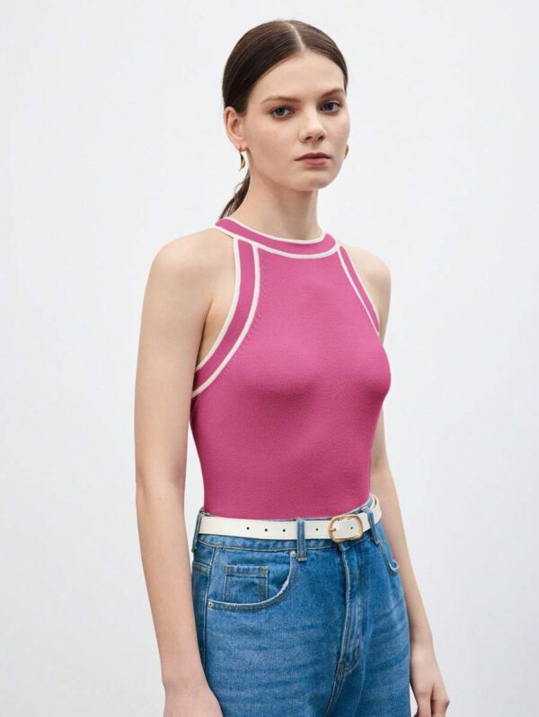 BizChic Nouveau modèle d'été 2025 Top pour femme en tricot côtelé à col rond, blocs de couleurs, marron café. Élégant pour le style décontracté, la vie quotidienne, les vacances à la plage, convenant aux invités de mariage, aux festivals de musique ruraux, au petit-déjeuner, aux tenues d'aéroport, au style rétro des années 90, au style de Stockholm, à la fête de l'indépendance – Image 29