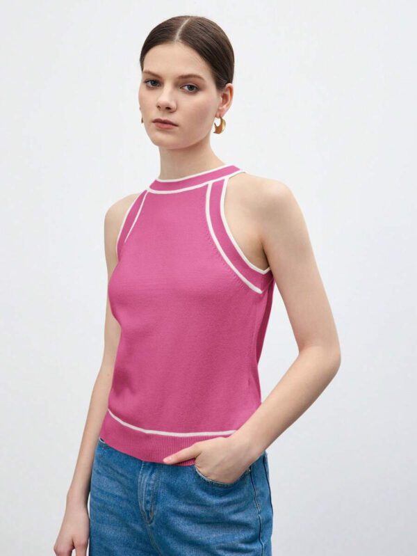 BizChic Nouveau modèle d'été 2025 Top pour femme en tricot côtelé à col rond, blocs de couleurs, marron café. Élégant pour le style décontracté, la vie quotidienne, les vacances à la plage, convenant aux invités de mariage, aux festivals de musique ruraux, au petit-déjeuner, aux tenues d'aéroport, au style rétro des années 90, au style de Stockholm, à la fête de l'indépendance – Image 31