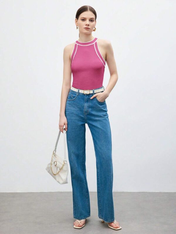 BizChic Nouveau modèle d'été 2025 Top pour femme en tricot côtelé à col rond, blocs de couleurs, marron café. Élégant pour le style décontracté, la vie quotidienne, les vacances à la plage, convenant aux invités de mariage, aux festivals de musique ruraux, au petit-déjeuner, aux tenues d'aéroport, au style rétro des années 90, au style de Stockholm, à la fête de l'indépendance – Image 32