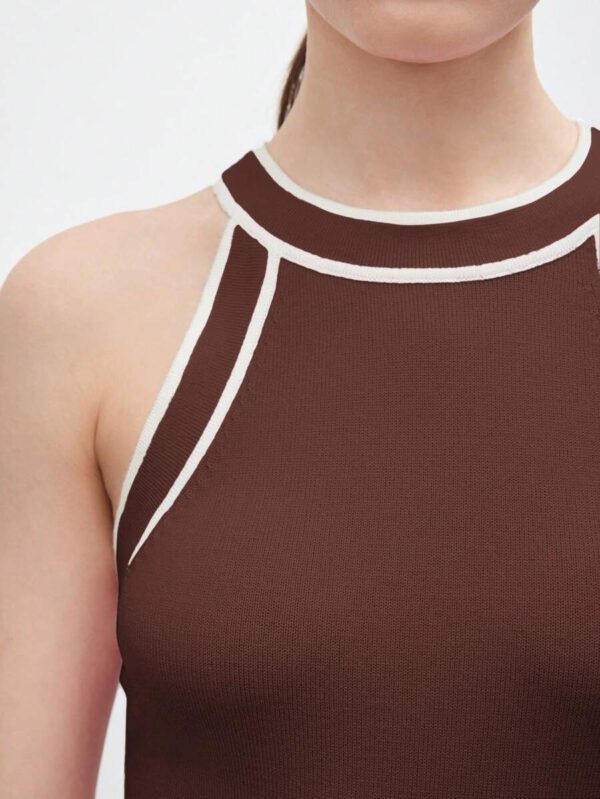 BizChic Nouveau modèle d'été 2025 Top pour femme en tricot côtelé à col rond, blocs de couleurs, marron café. Élégant pour le style décontracté, la vie quotidienne, les vacances à la plage, convenant aux invités de mariage, aux festivals de musique ruraux, au petit-déjeuner, aux tenues d'aéroport, au style rétro des années 90, au style de Stockholm, à la fête de l'indépendance – Image 41