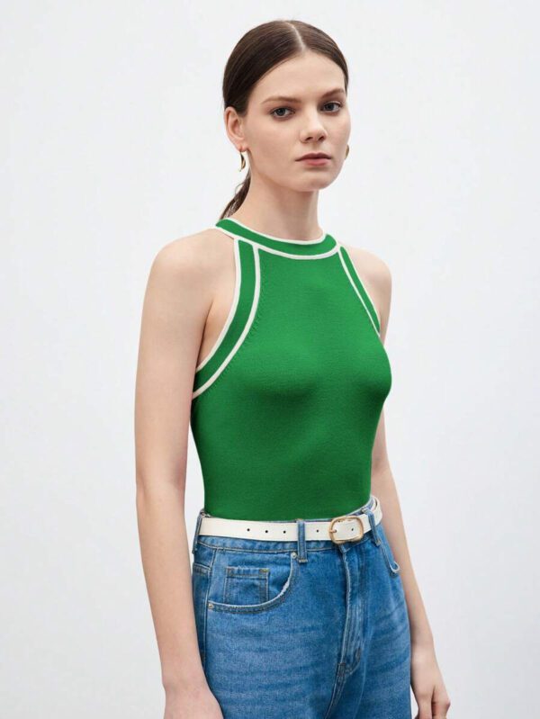 BizChic Nouveau modèle d'été 2025 Top pour femme en tricot côtelé à col rond, blocs de couleurs, marron café. Élégant pour le style décontracté, la vie quotidienne, les vacances à la plage, convenant aux invités de mariage, aux festivals de musique ruraux, au petit-déjeuner, aux tenues d'aéroport, au style rétro des années 90, au style de Stockholm, à la fête de l'indépendance – Image 45