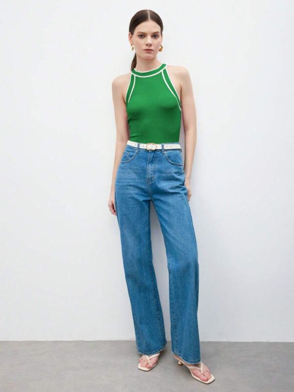BizChic Nouveau modèle d'été 2025 Top pour femme en tricot côtelé à col rond, blocs de couleurs, marron café. Élégant pour le style décontracté, la vie quotidienne, les vacances à la plage, convenant aux invités de mariage, aux festivals de musique ruraux, au petit-déjeuner, aux tenues d'aéroport, au style rétro des années 90, au style de Stockholm, à la fête de l'indépendance – Image 46