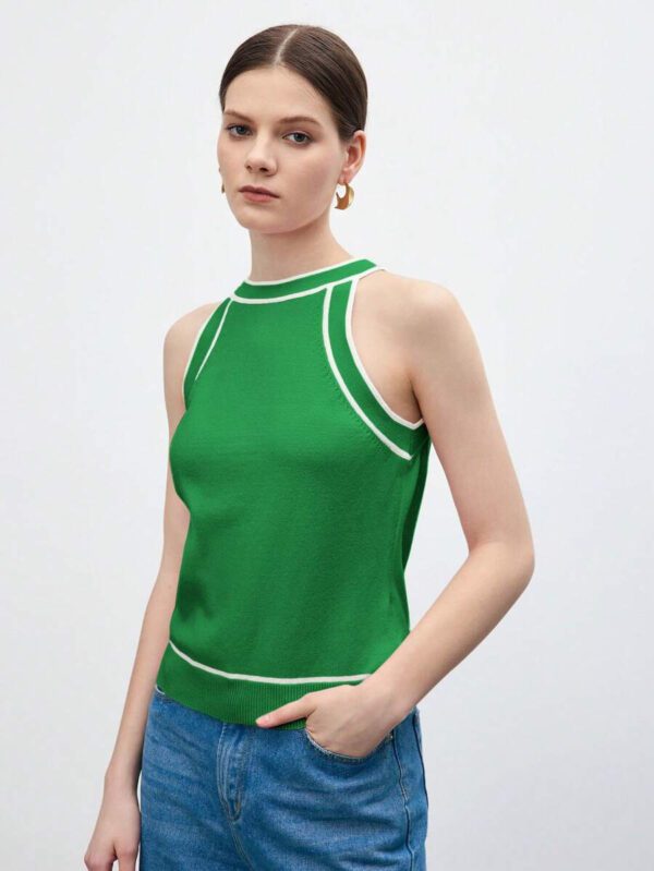 BizChic Nouveau modèle d'été 2025 Top pour femme en tricot côtelé à col rond, blocs de couleurs, marron café. Élégant pour le style décontracté, la vie quotidienne, les vacances à la plage, convenant aux invités de mariage, aux festivals de musique ruraux, au petit-déjeuner, aux tenues d'aéroport, au style rétro des années 90, au style de Stockholm, à la fête de l'indépendance – Image 47