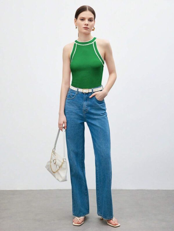 BizChic Nouveau modèle d'été 2025 Top pour femme en tricot côtelé à col rond, blocs de couleurs, marron café. Élégant pour le style décontracté, la vie quotidienne, les vacances à la plage, convenant aux invités de mariage, aux festivals de musique ruraux, au petit-déjeuner, aux tenues d'aéroport, au style rétro des années 90, au style de Stockholm, à la fête de l'indépendance – Image 48